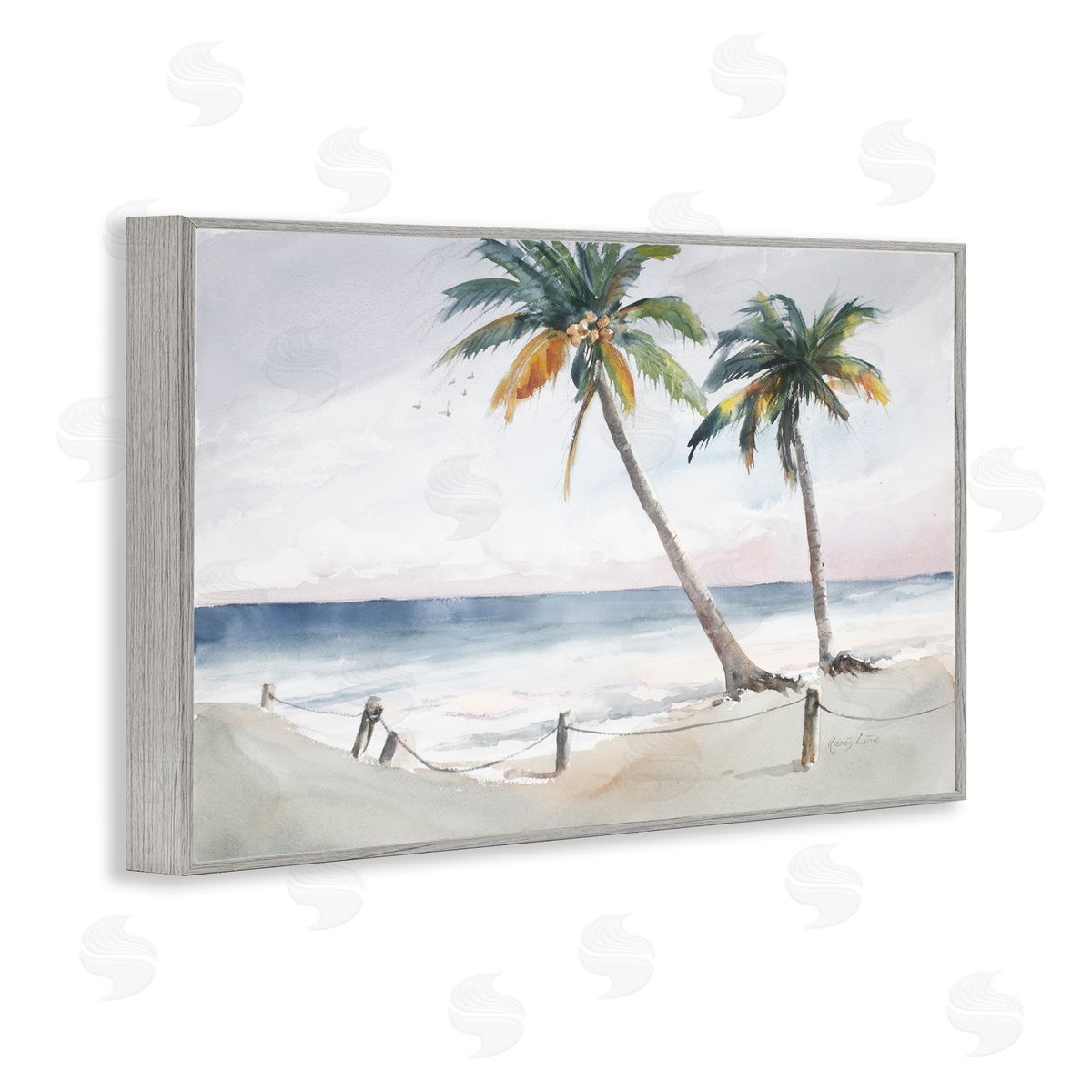 Karin Lind Two Palms Serene Coast Gray Framed Giclee Wall Art Print