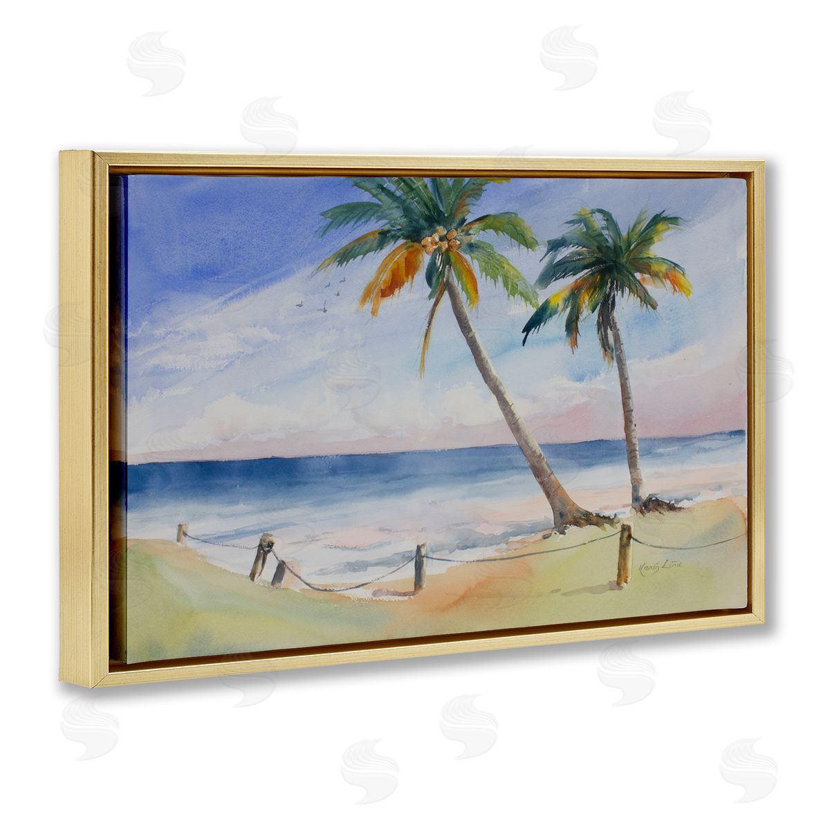 Karin Lind Two Palms Beach Sunset Gold Floating Frame Canvas Wall Art Print