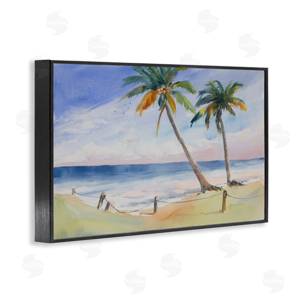 Karin Lind Two Palms Beach Sunset Black Framed Giclee Wall Art Print
