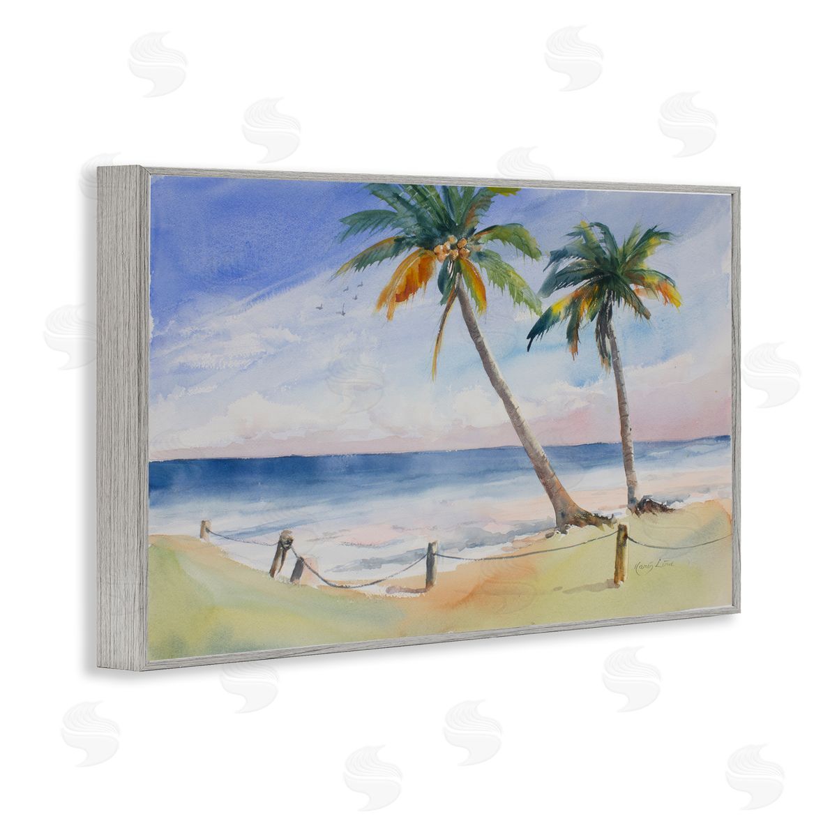 Karin Lind Two Palms Beach Sunset Gray Framed Giclee Wall Art Print