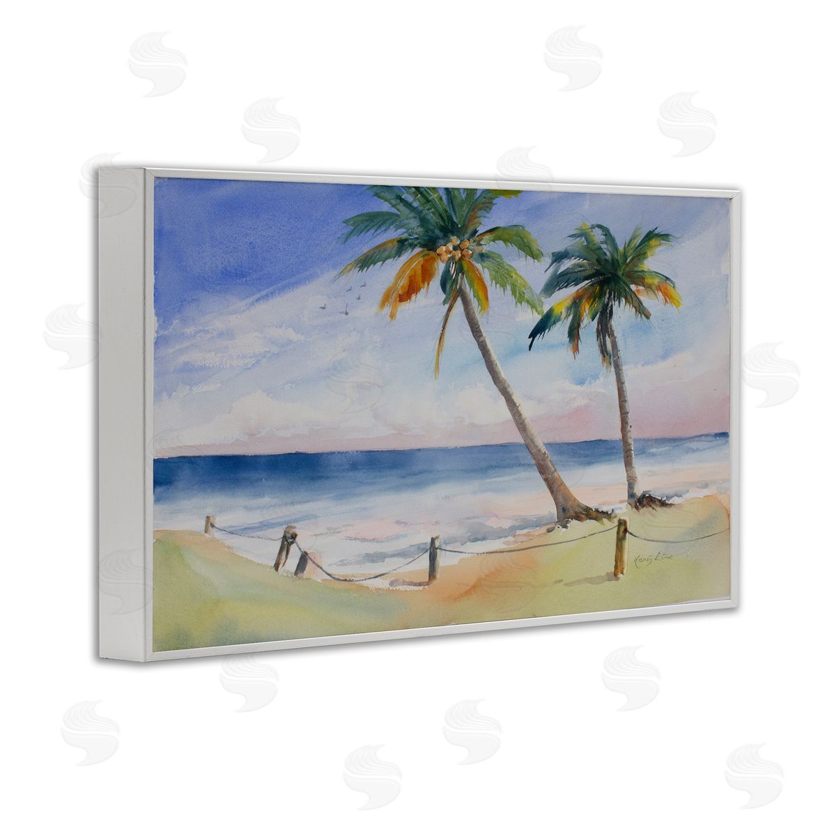 Karin Lind Two Palms Beach Sunset White Framed Giclee Wall Art Print