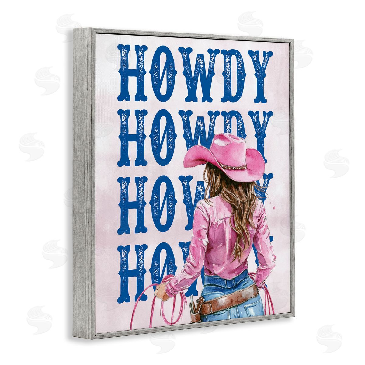 Howdy Cowgirl with Lasso Grey Frame Print Wall Art, Home Decor by Lettered and Lined