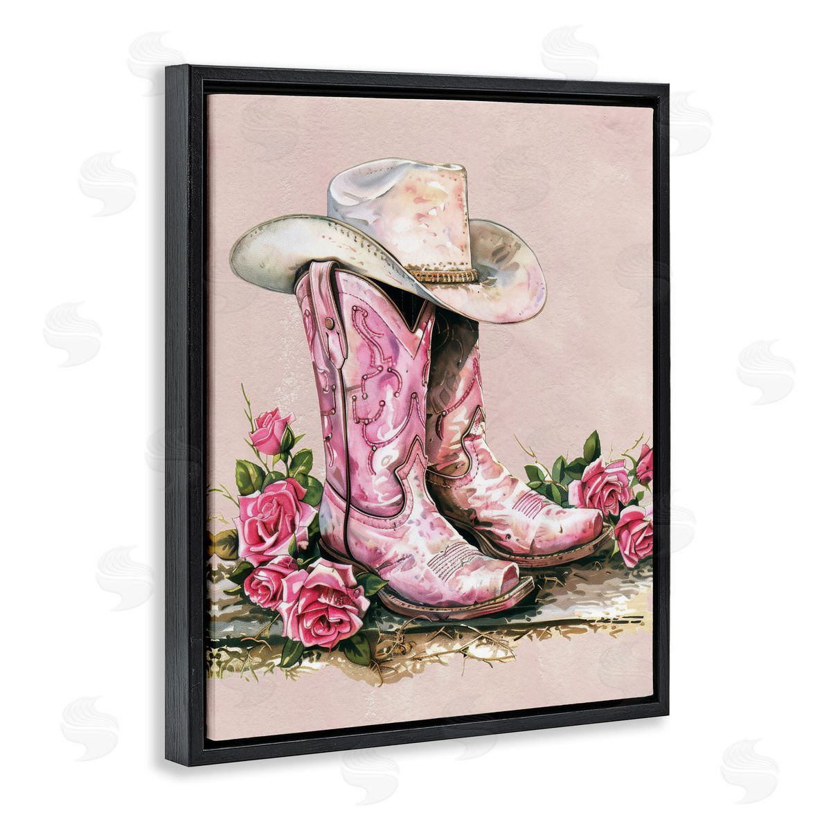Glam Bling Cowgirl Boots Black Floating Frame Canvas Wall Art, Home Decor by Lettered and Lined
