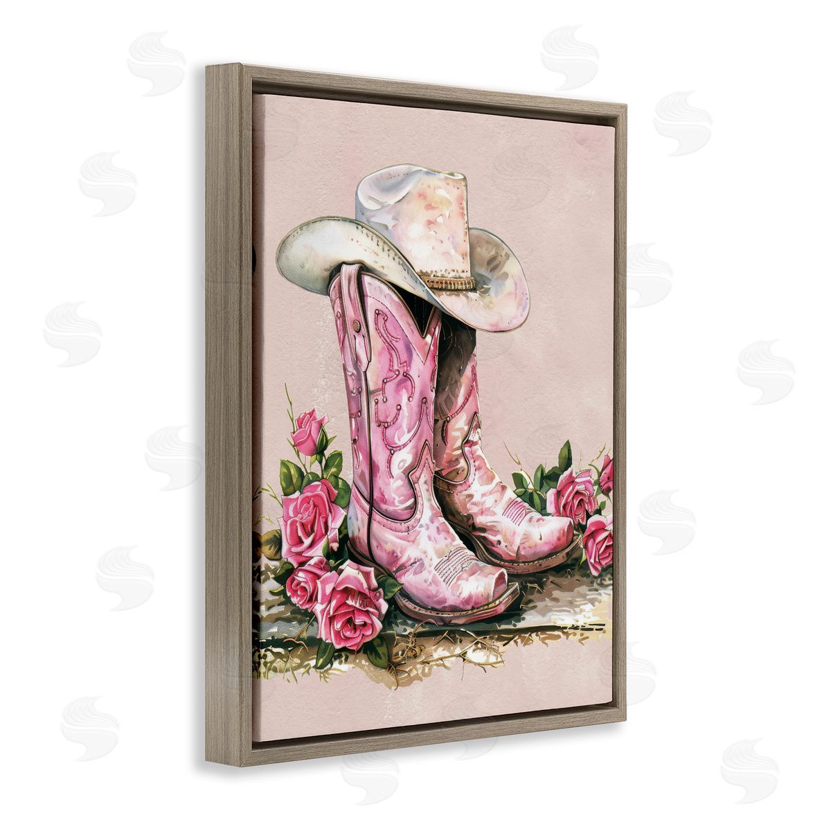 Glam Bling Cowgirl Boots Brown Floating Frame Canvas Wall Art, Home Decor by Lettered and Lined