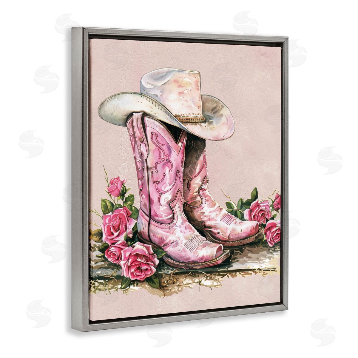 Glam Bling Cowgirl Boots Grey Floating Frame Canvas Wall Art, Home Decor by Lettered and Lined