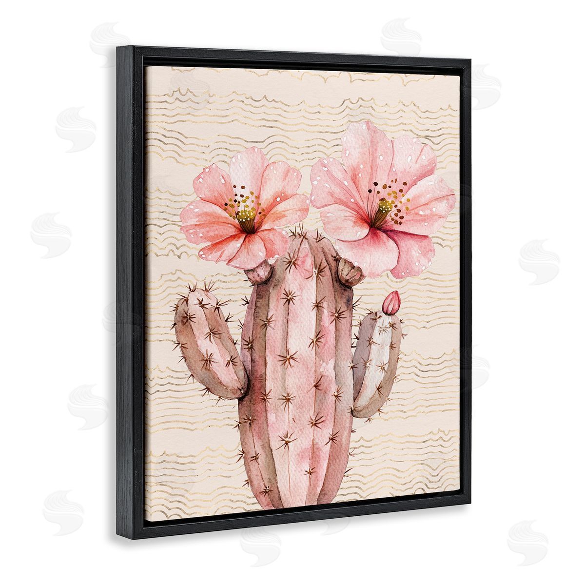 Pastel Cactus with Blooms Black Floating Frame Canvas Wall Art, Home Decor by Lettered and Lined