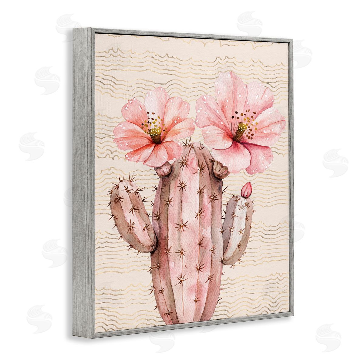 Pastel Cactus with Blooms Grey Frame Print Wall Art, Home Decor by Lettered and Lined