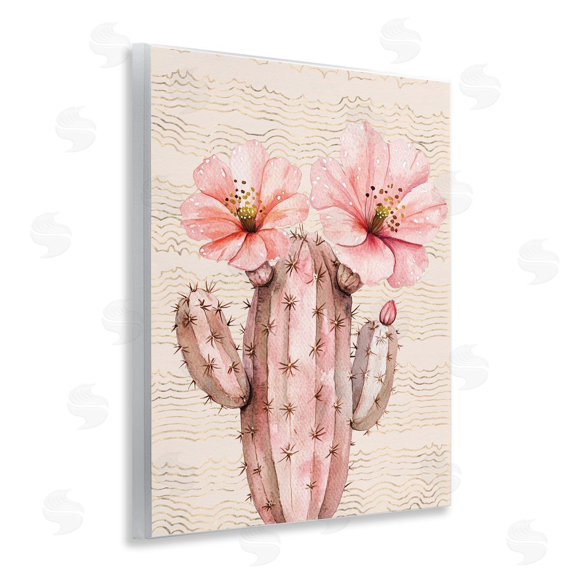 Pastel Cactus with Blooms Wood Plaque Wall Art, Home Decor by Lettered and Lined