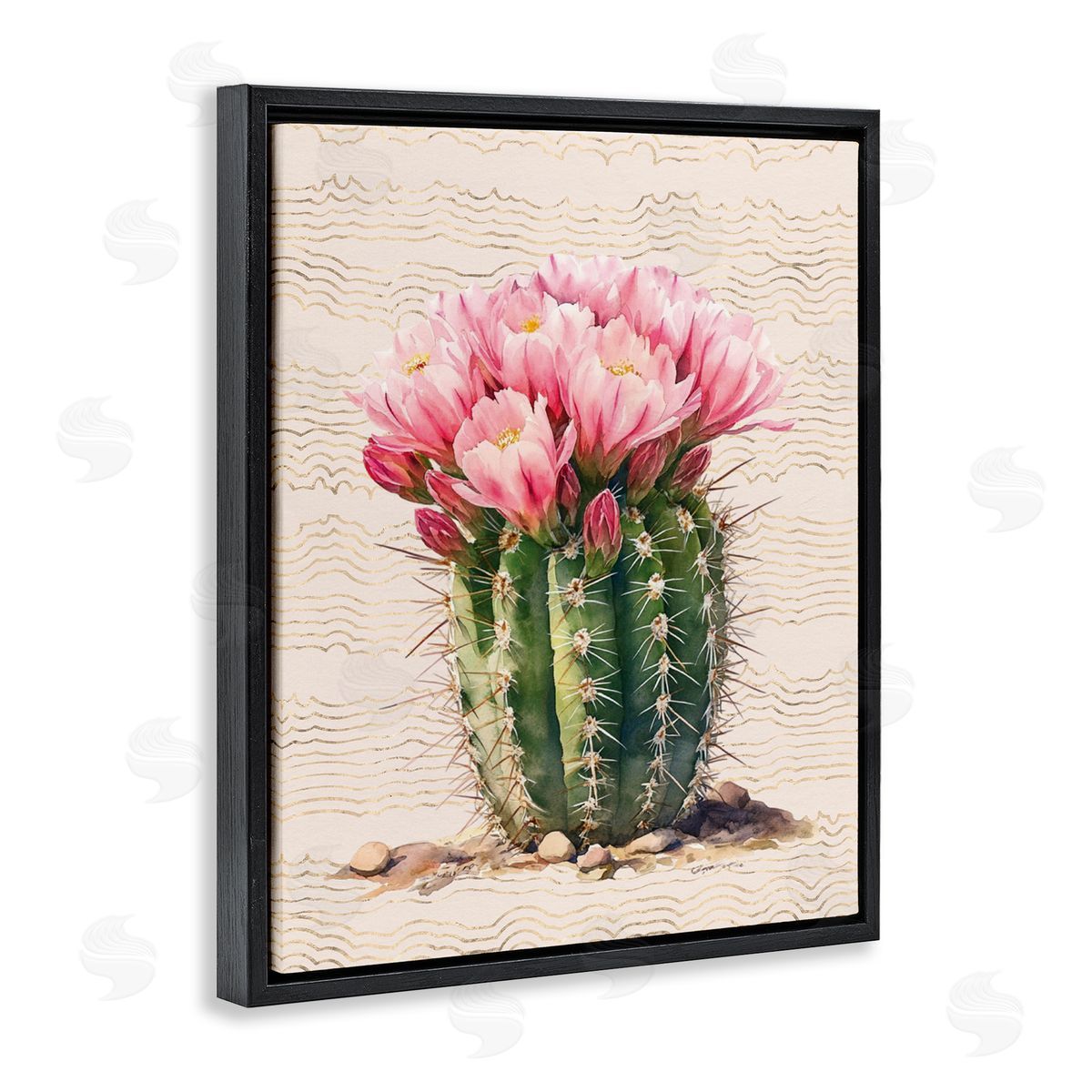 Blooming Floral Cactus Black Floating Frame Canvas Wall Art, Home Decor by Lettered and Lined