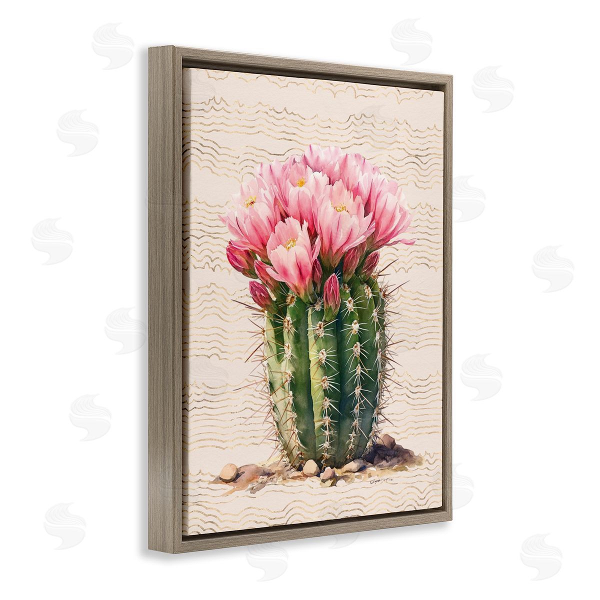 Blooming Floral Cactus Brown Floating Frame Canvas Wall Art, Home Decor by Lettered and Lined