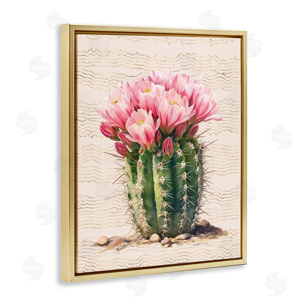 Blooming Floral Cactus Gold Floating Frame Canvas Wall Art, Home Decor by Lettered and Lined