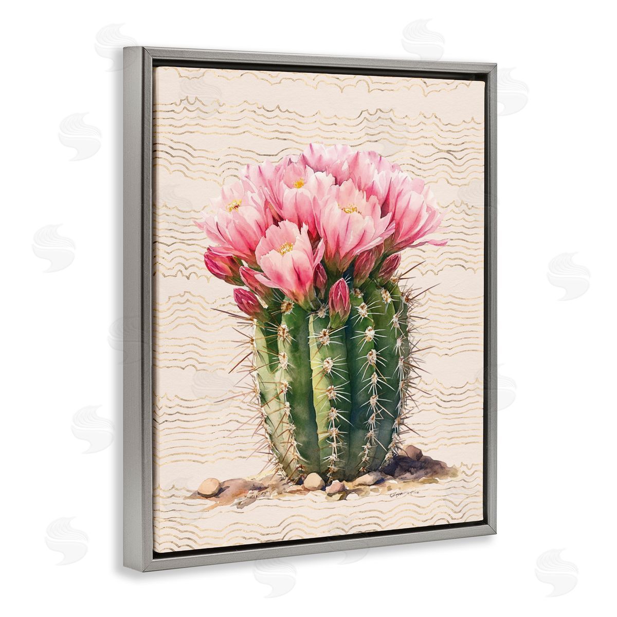 Blooming Floral Cactus Grey Floating Frame Canvas Wall Art, Home Decor by Lettered and Lined