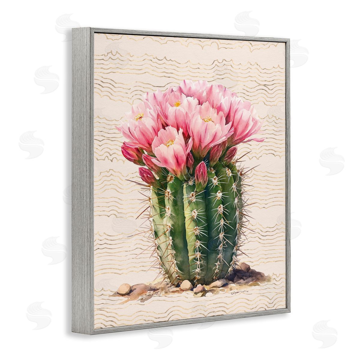 Blooming Floral Cactus Grey Frame Print Wall Art, Home Decor by Lettered and Lined