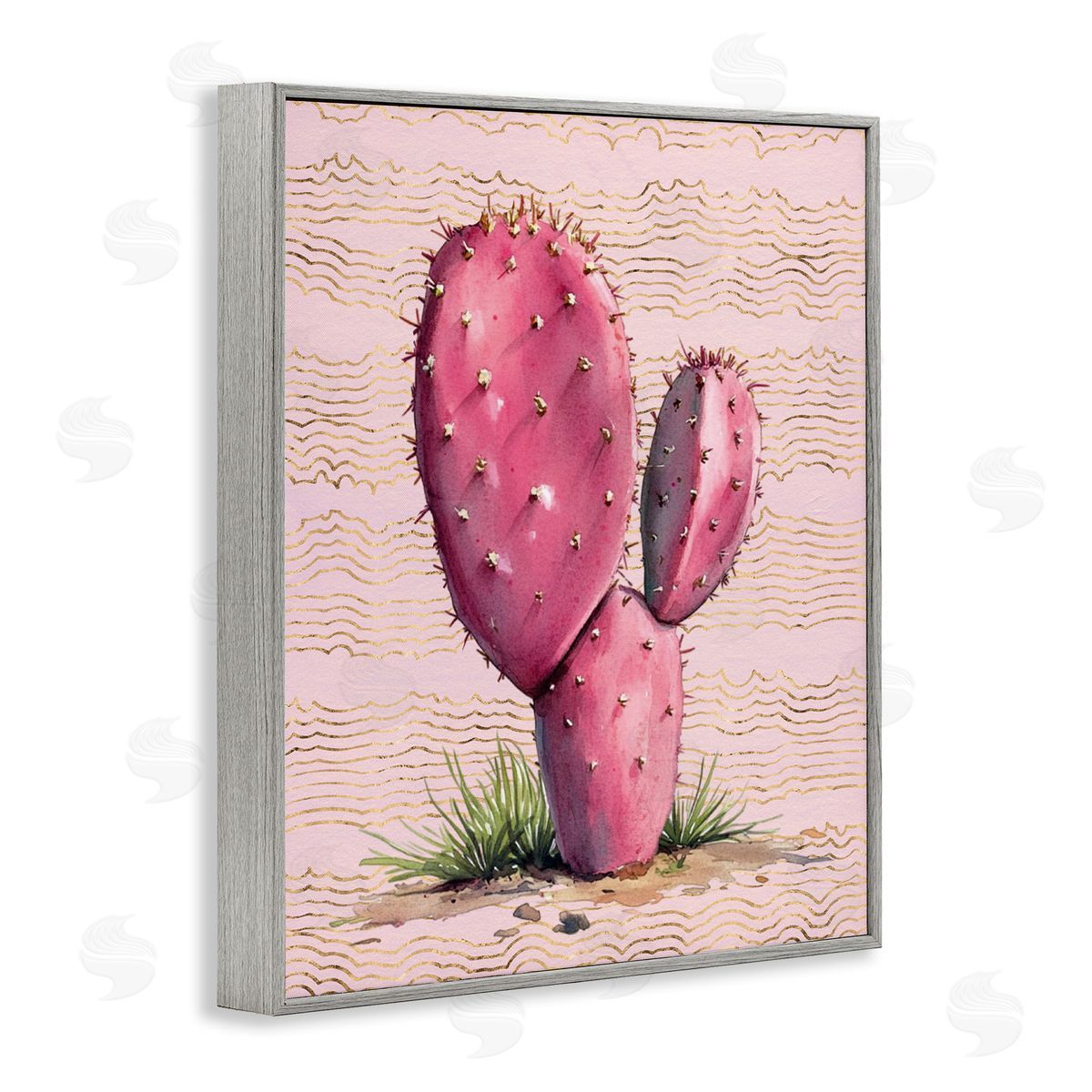 Pink Prickly Pear Cactus Grey Frame Print Wall Art, Home Decor by Lettered and Lined