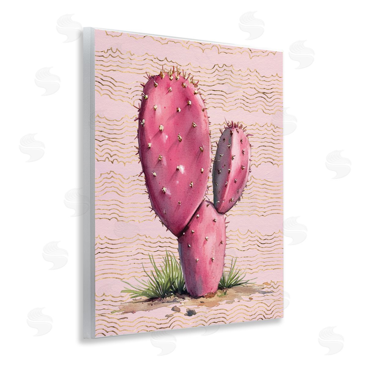 Pink Prickly Pear Cactus Wood Plaque Wall Art, Home Decor by Lettered and Lined
