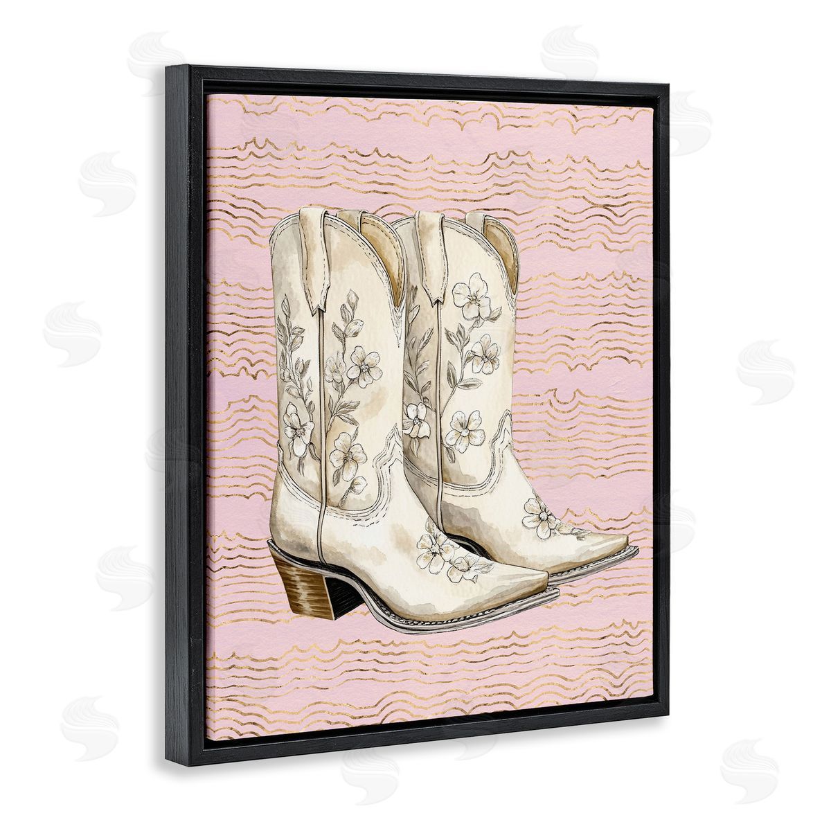 Cowgirl Boots in White Black Floating Frame Canvas Wall Art, Home Decor by Lettered and Lined