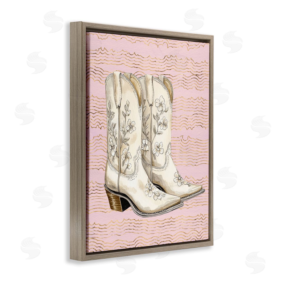 Cowgirl Boots in White Brown Floating Frame Canvas Wall Art, Home Decor by Lettered and Lined
