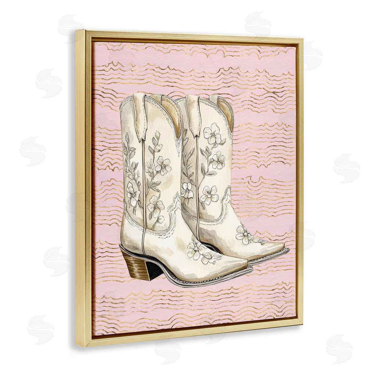 Cowgirl Boots in White Gold Floating Frame Canvas Wall Art, Home Decor by Lettered and Lined