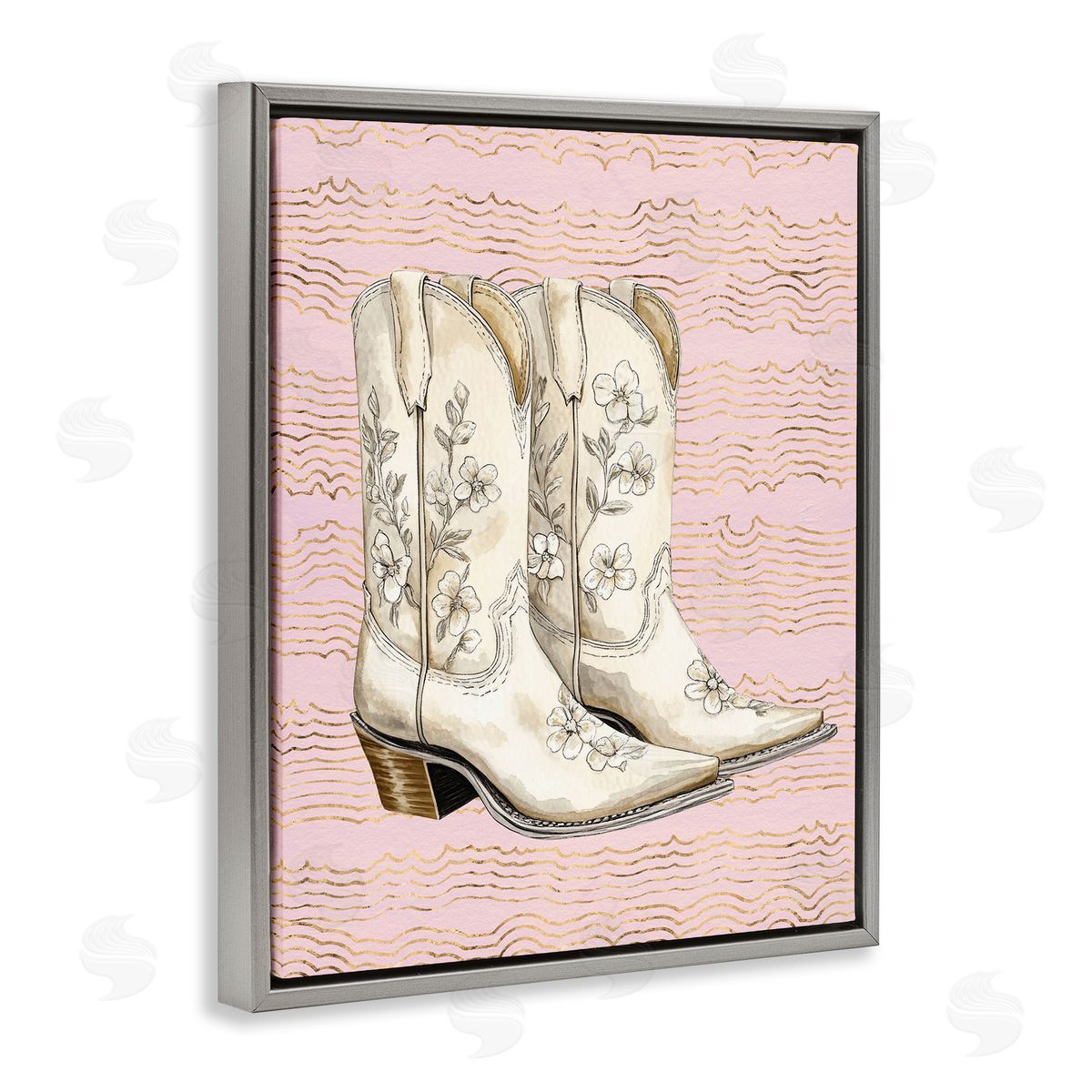 Cowgirl Boots in White Grey Floating Frame Canvas Wall Art, Home Decor by Lettered and Lined