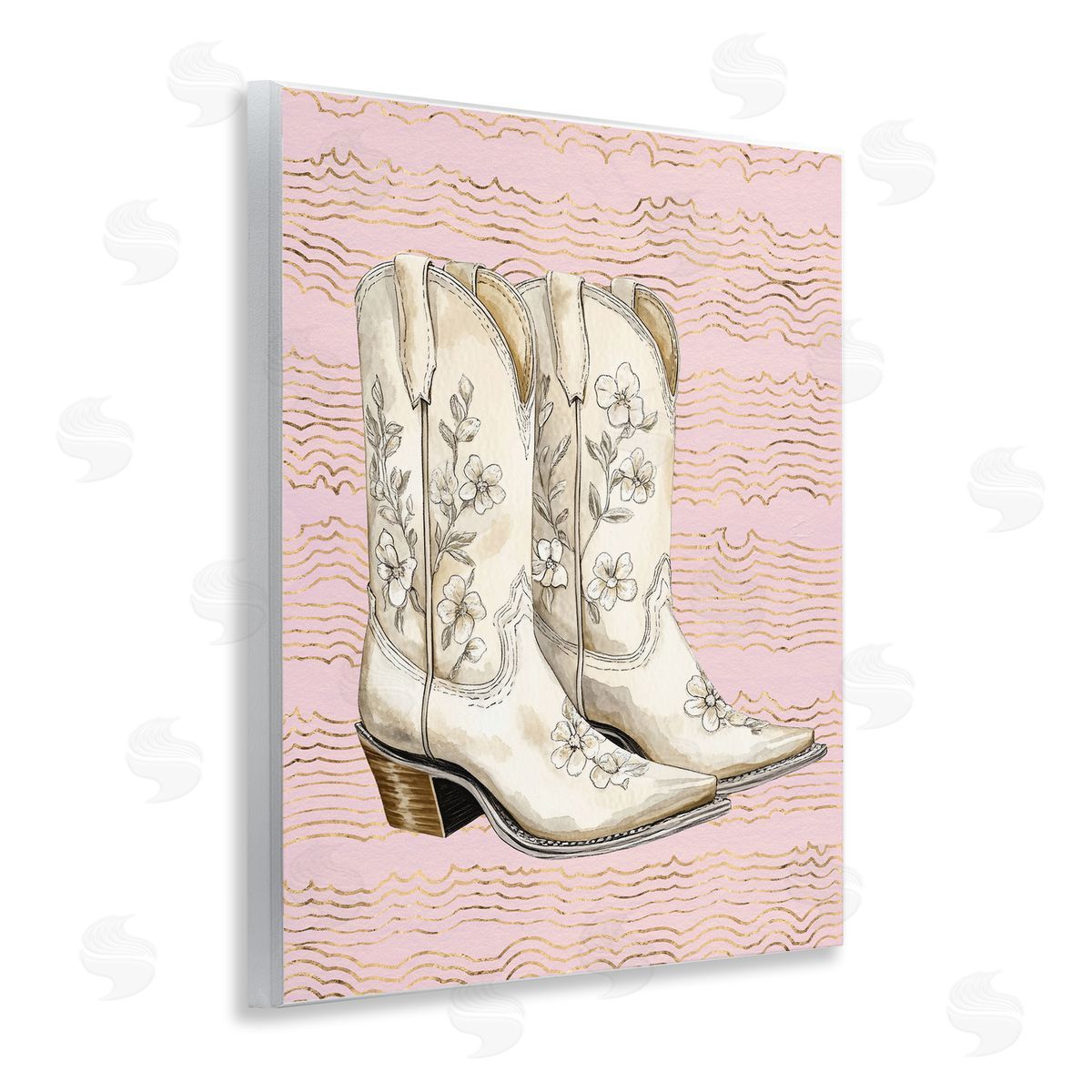 Cowgirl Boots in White Wood Plaque Wall Art, Home Decor by Lettered and Lined