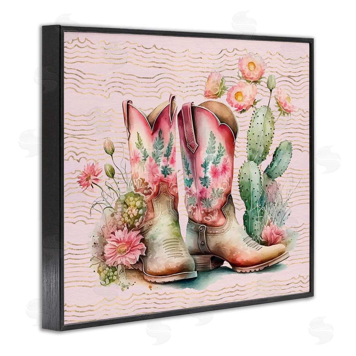 Country Boots with Cacti Black Frame Print Wall Art, Home Decor by Lettered and Lined