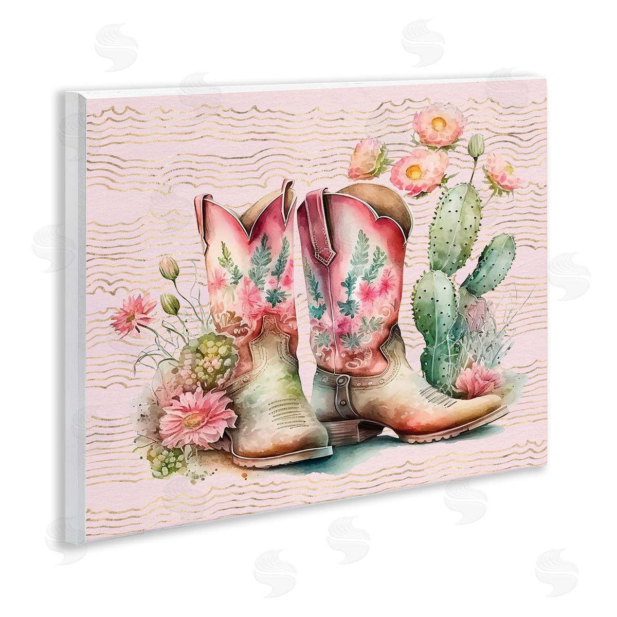 Country Boots with Cacti Wood Plaque Wall Art, Home Decor by Lettered and Lined