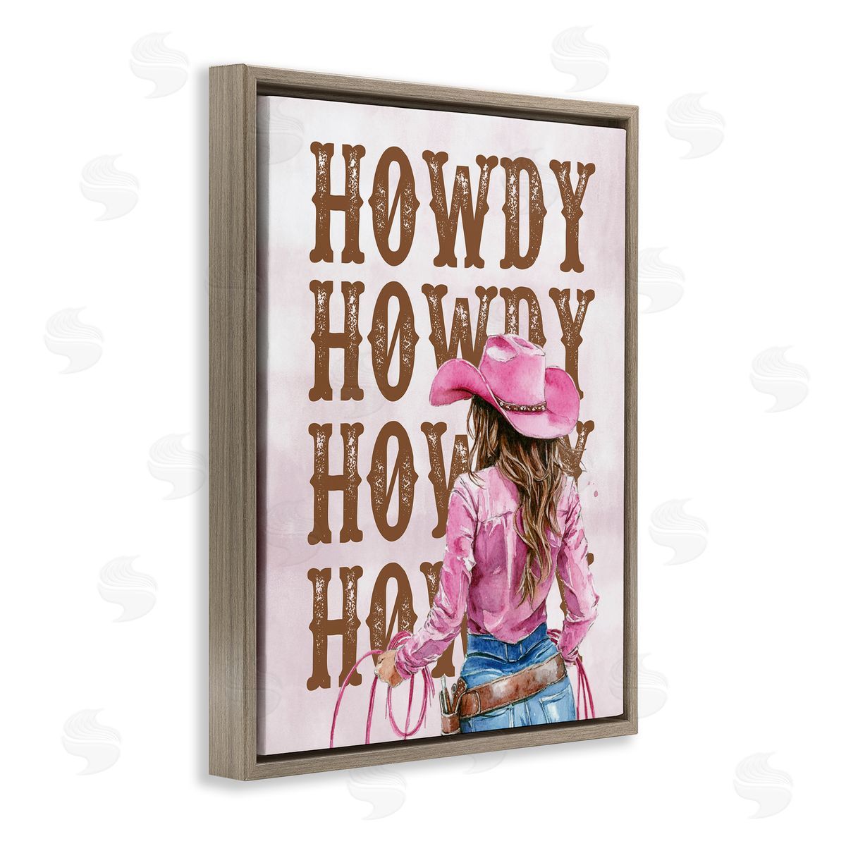 Pink & Brown Howdy Cowgirl Brown Floating Frame Canvas Wall Art, Home Decor by Lettered and Lined