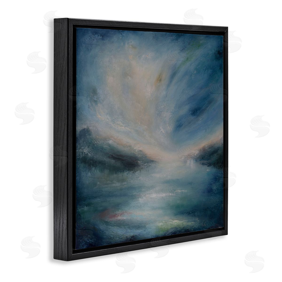 Blue Hour Abstract Landscape Black Floating Frame Canvas Wall Art, Home Decor by Lydia Orange