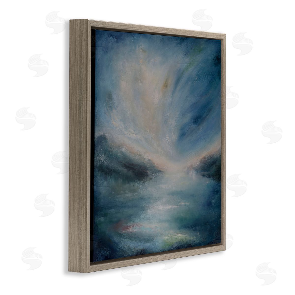 Blue Hour Abstract Landscape Brown Floating Frame Canvas Wall Art, Home Decor by Lydia Orange
