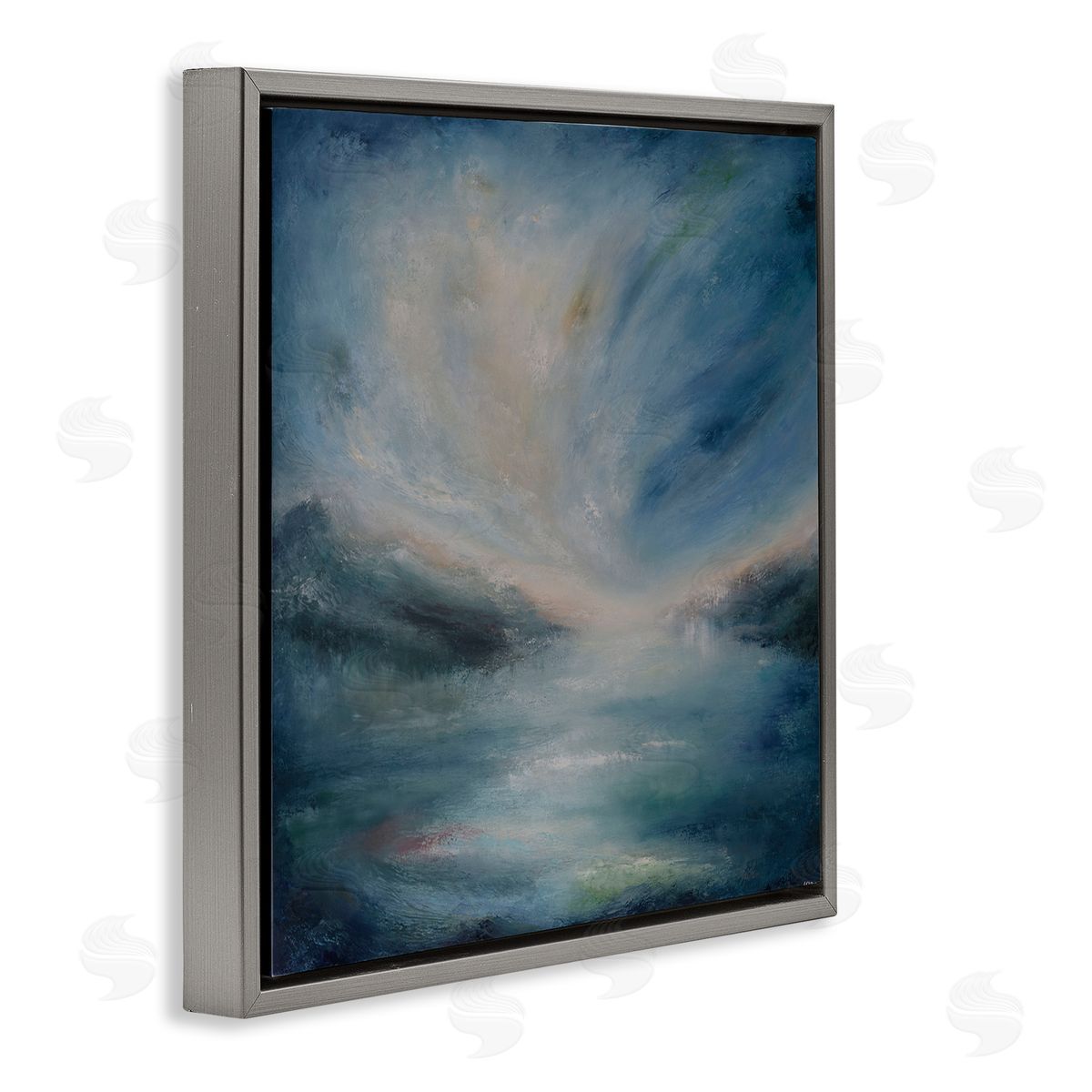 Blue Hour Abstract Landscape Grey Floating Frame Canvas Wall Art, Home Decor by Lydia Orange