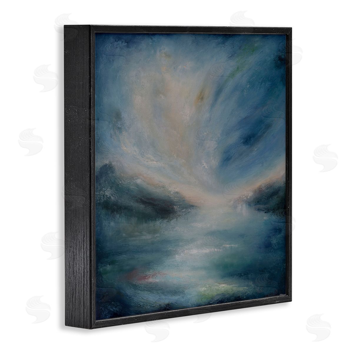 Blue Hour Abstract Landscape Black Frame Print Wall Art, Home Decor by Lydia Orange