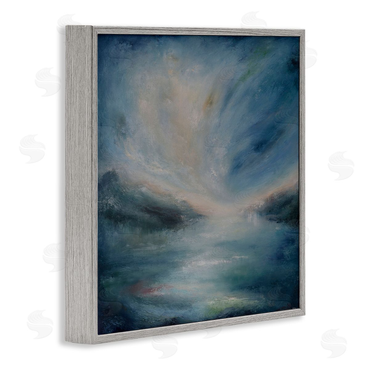 Blue Hour Abstract Landscape Grey Frame Print Wall Art, Home Decor by Lydia Orange