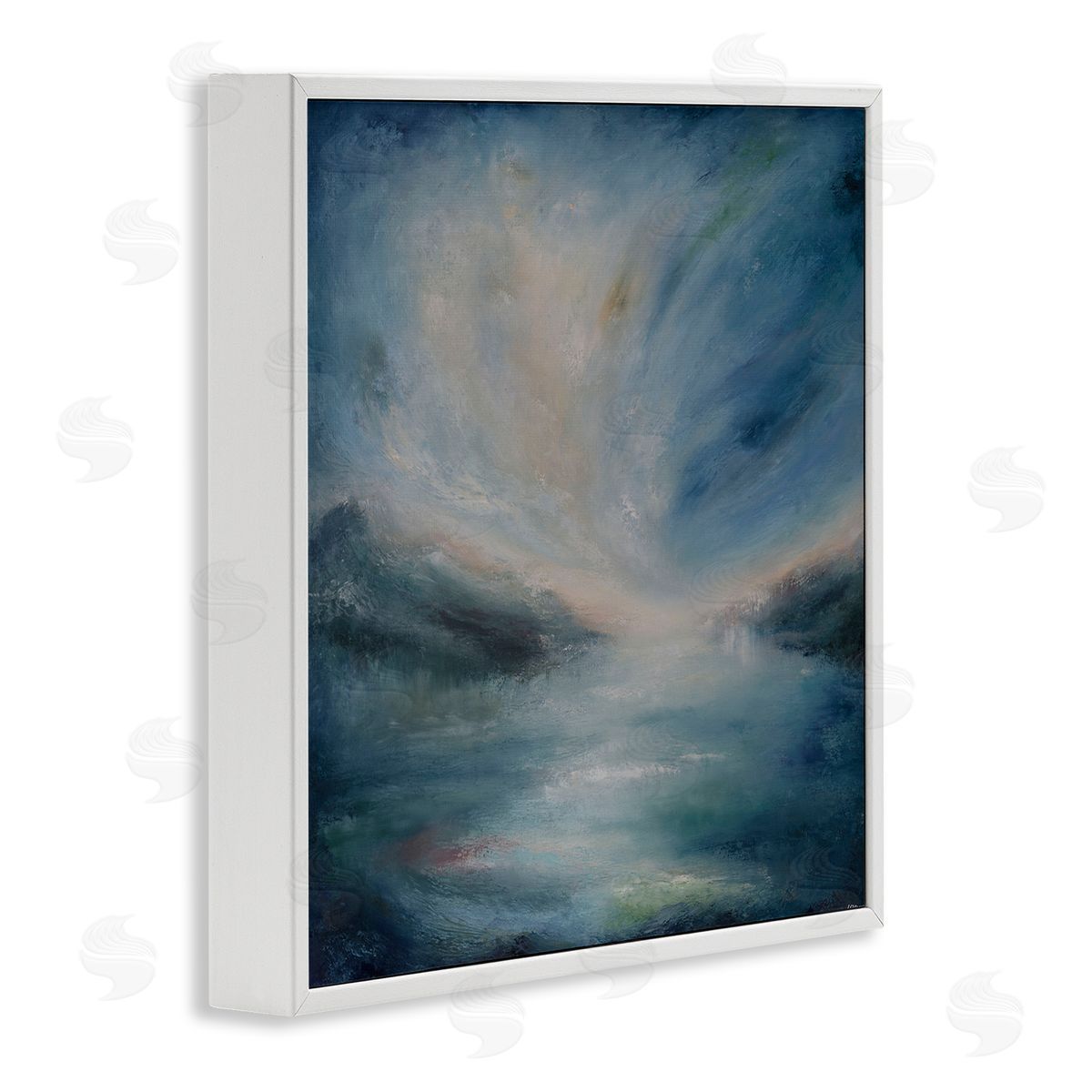Blue Hour Abstract Landscape White Frame Print Wall Art, Home Decor by Lydia Orange