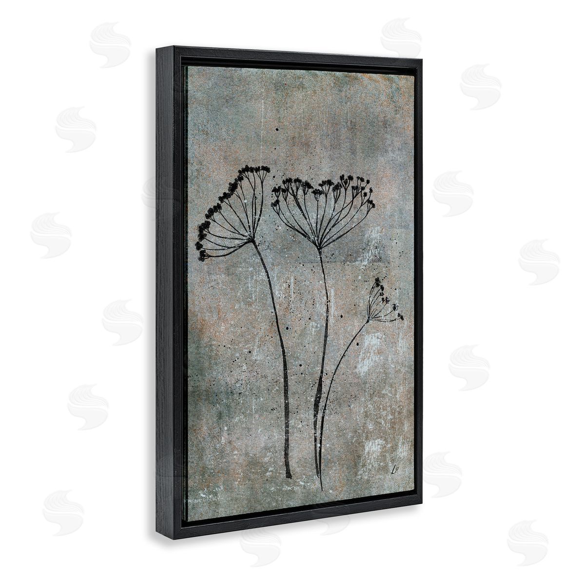 Cow Parsley Sprigs Black Floating Frame Canvas Wall Art, Home Decor by Lydia Orange