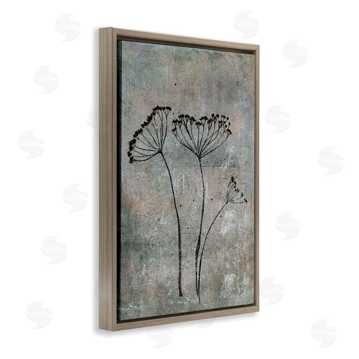 Cow Parsley Sprigs Brown Floating Frame Canvas Wall Art, Home Decor by Lydia Orange