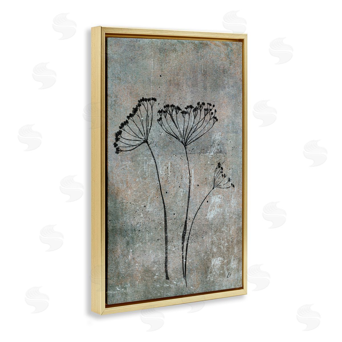 Cow Parsley Sprigs Gold Floating Frame Canvas Wall Art, Home Decor by Lydia Orange
