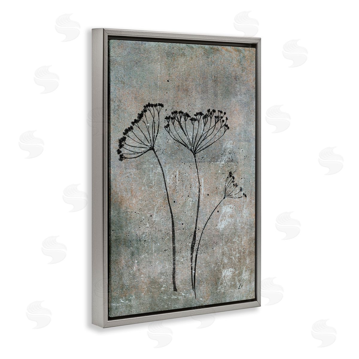 Cow Parsley Sprigs Grey Floating Frame Canvas Wall Art, Home Decor by Lydia Orange