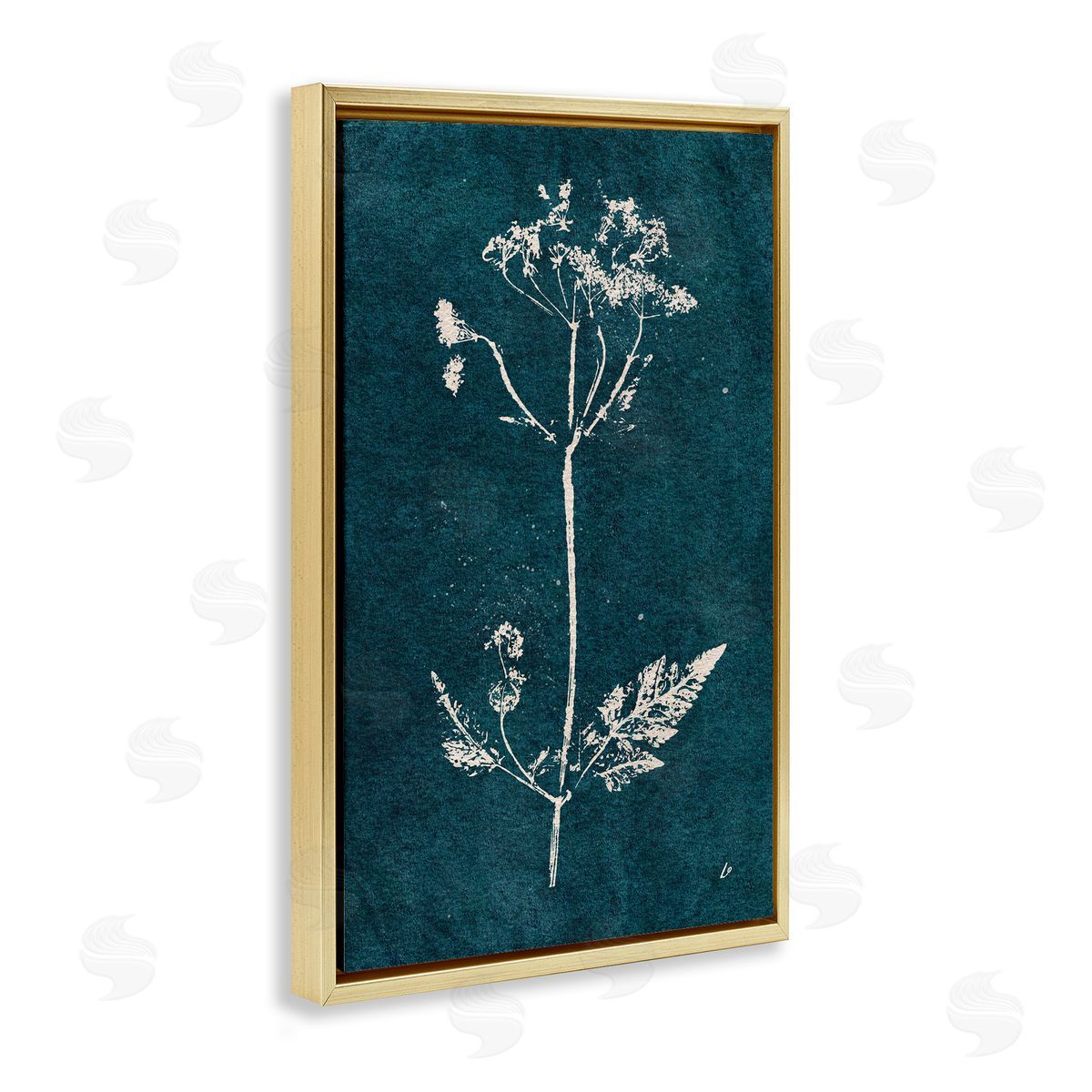 Cow Parsley Stem Gold Floating Frame Canvas Wall Art, Home Decor by Lydia Orange