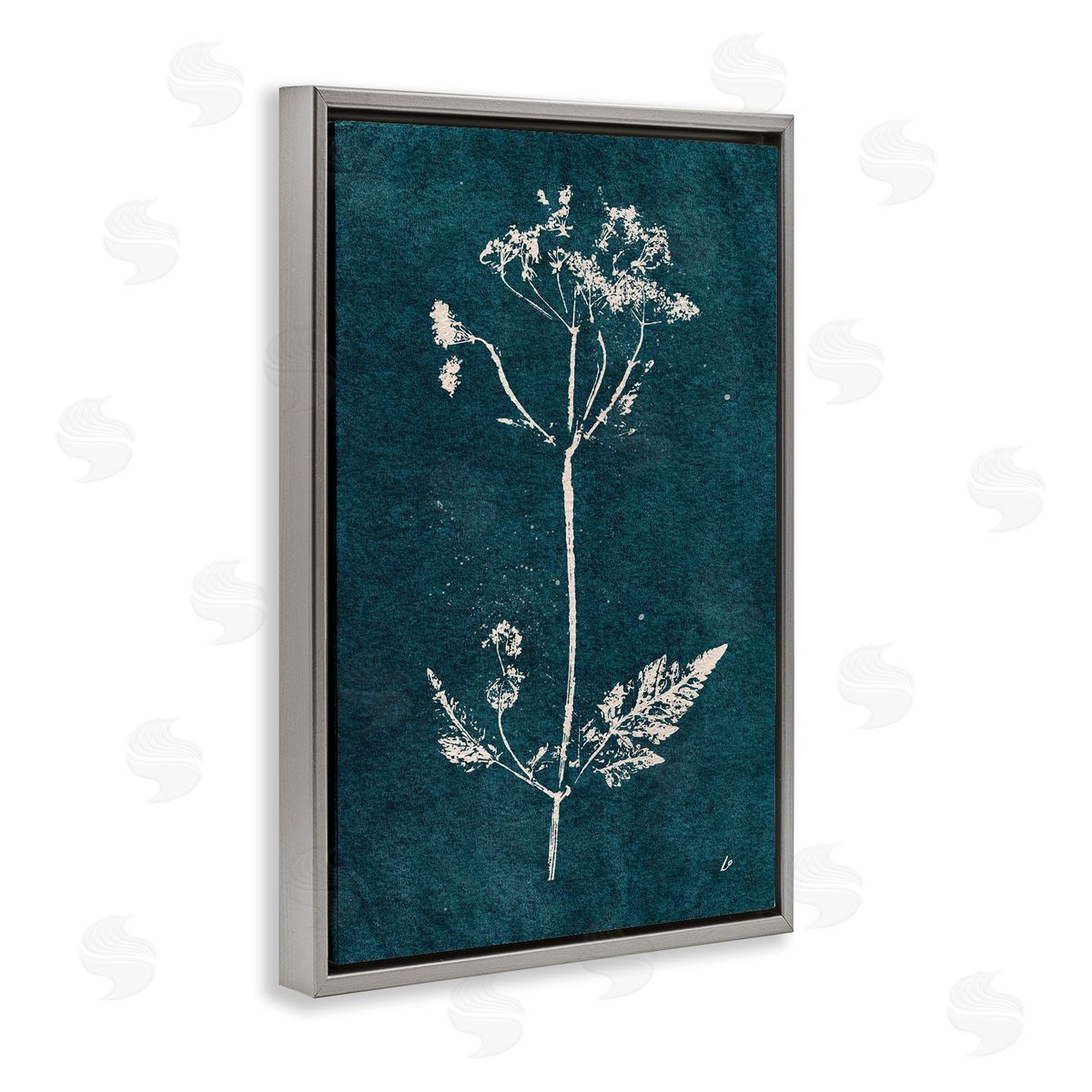 Cow Parsley Stem Grey Floating Frame Canvas Wall Art, Home Decor by Lydia Orange