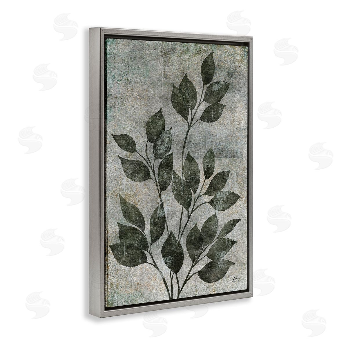 Love & Leaves Rustic Grey Floating Frame Canvas Wall Art, Home Decor by Lydia Orange