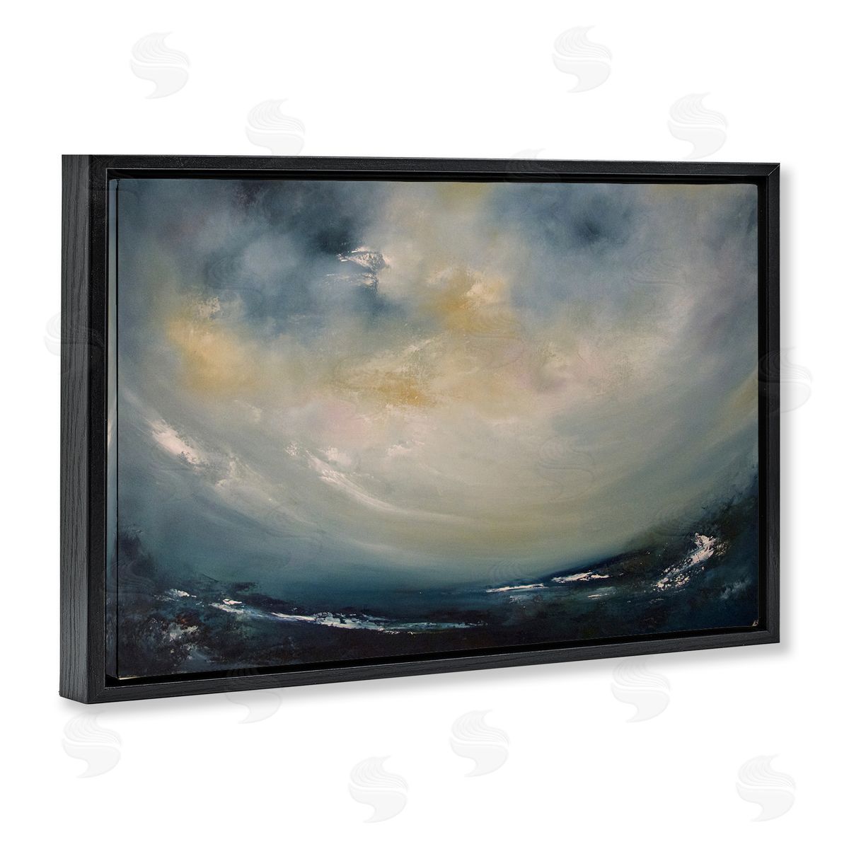 Sun Through Storm Clouds Black Floating Frame Canvas Wall Art, Home Decor by Lydia Orange