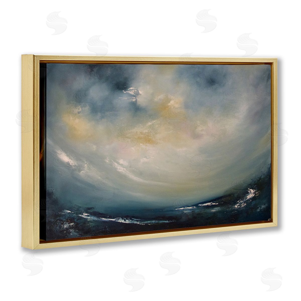 Sun Through Storm Clouds Gold Floating Frame Canvas Wall Art, Home Decor by Lydia Orange