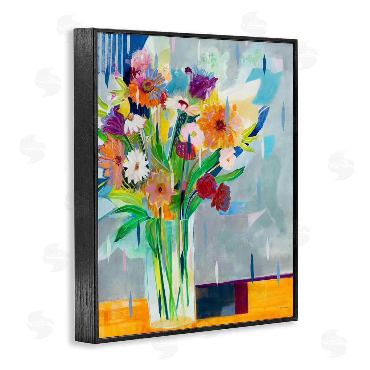 Florals on Blocked Background Black Frame Print Wall Art, Home Decor by Jill Martin