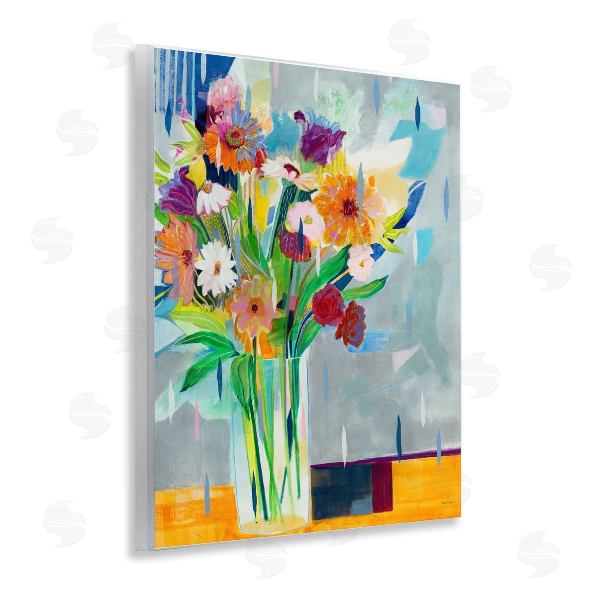 Florals on Blocked Background Wood Plaque Wall Art, Home Decor by Jill Martin