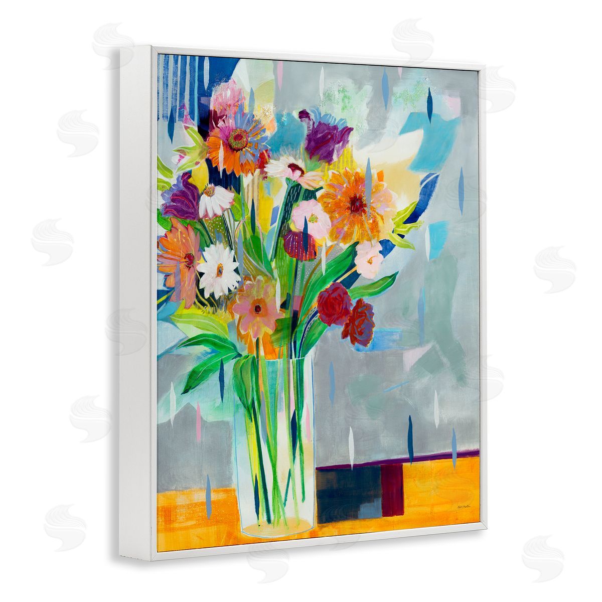 Florals on Blocked Background White Frame Print Wall Art, Home Decor by Jill Martin