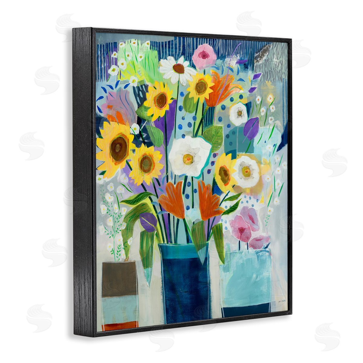 Bright Sunflowers & Blooms Black Frame Print Wall Art, Home Decor by Jill Martin