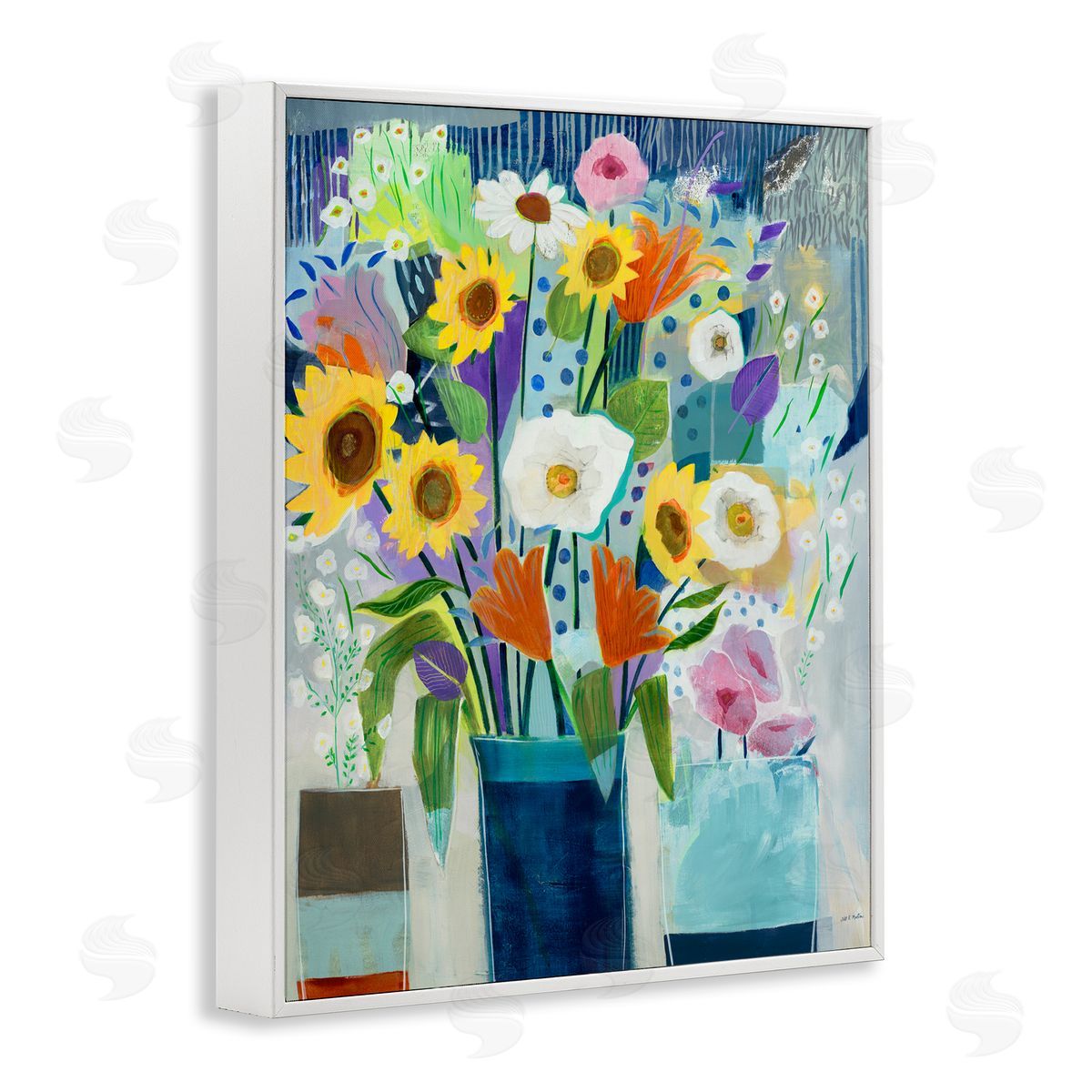 Bright Sunflowers & Blooms White Frame Print Wall Art, Home Decor by Jill Martin