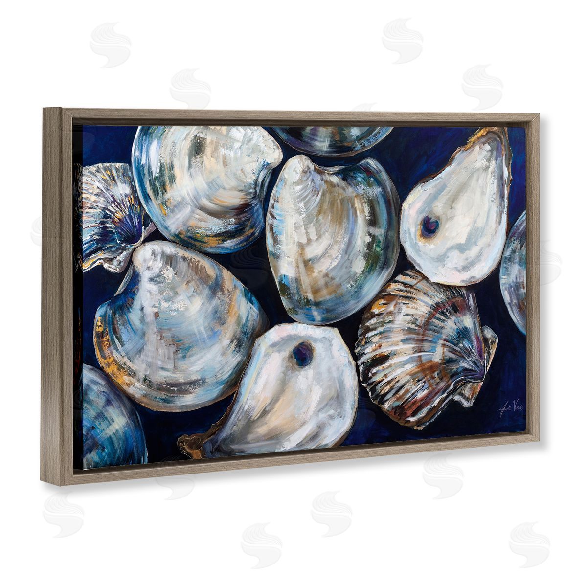 Seashell Shore Finds Brown Floating Frame Canvas Wall Art, Home Decor by Jeanette Vertentes
