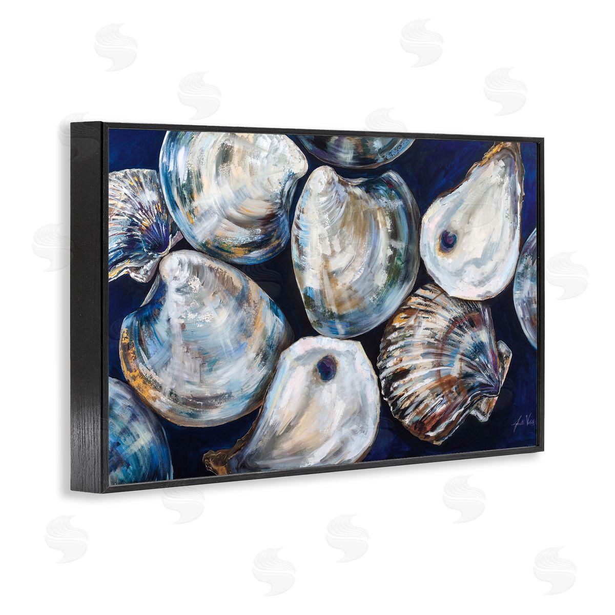 Seashell Shore Finds Black Frame Print Wall Art, Home Decor by Jeanette Vertentes