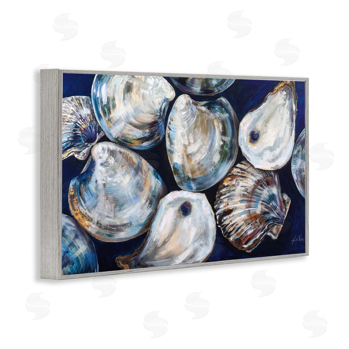 Seashell Shore Finds Grey Frame Print Wall Art, Home Decor by Jeanette Vertentes